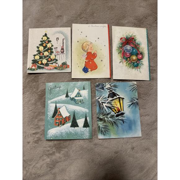 Vintage Lot Of 5 used Christmas Greeting Cards - Picture 1 of 5